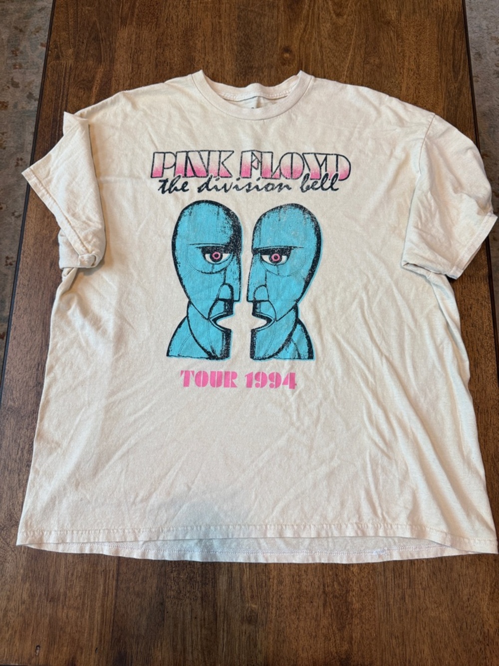 Pink Floyd Cream Tee with Blue & Pink Division Bell Graphic